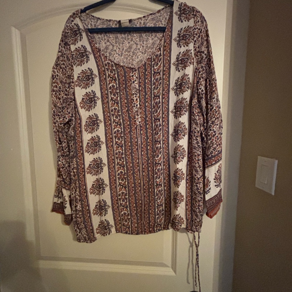 Lucky Brand Floral Striped Blouse - Brown and Cream